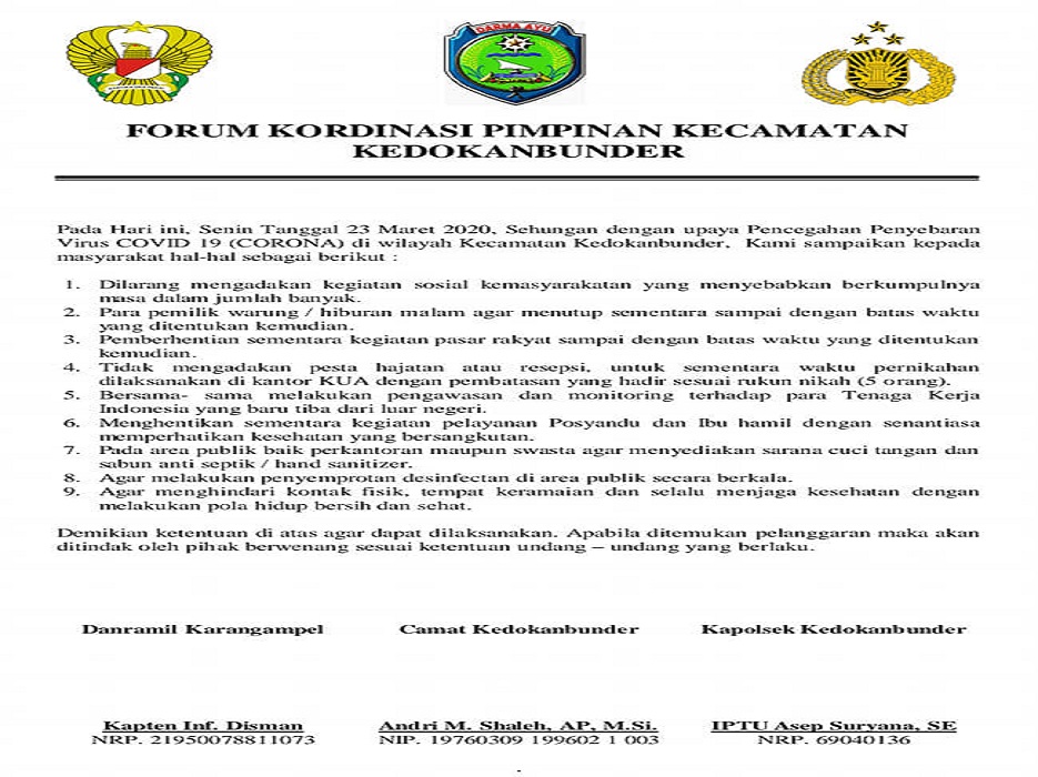 Keputusan Bersama Forum Pimpinan Kecamatan Kedokan Bunder